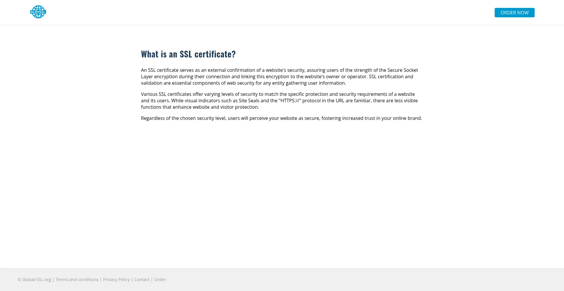 Website screenshot of Globalssl.org