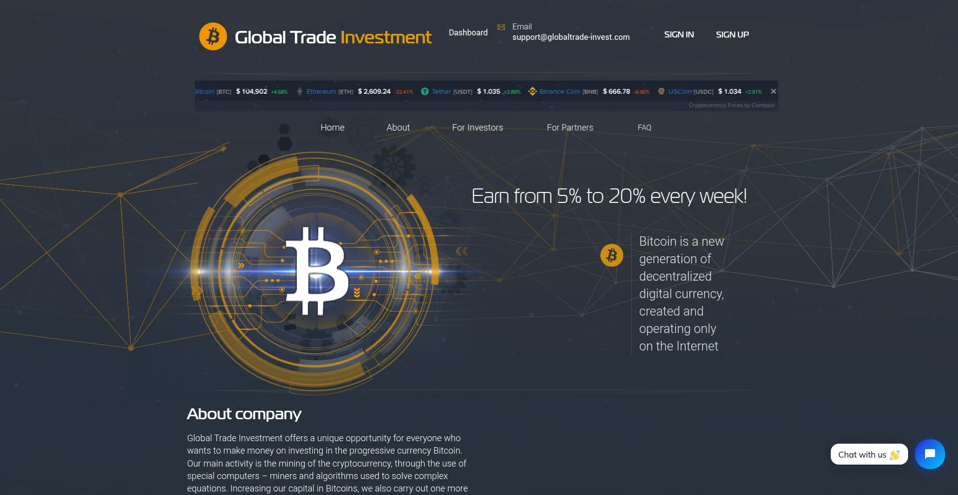 Website screenshot of Globaltrade-invest.com