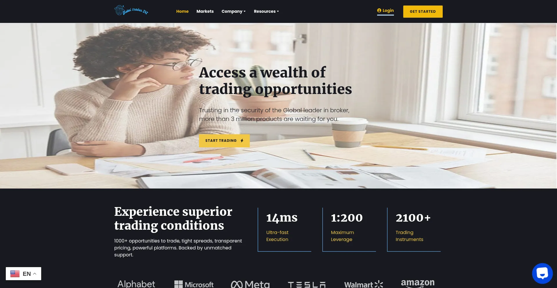 Website screenshot of Globaltrades247.com