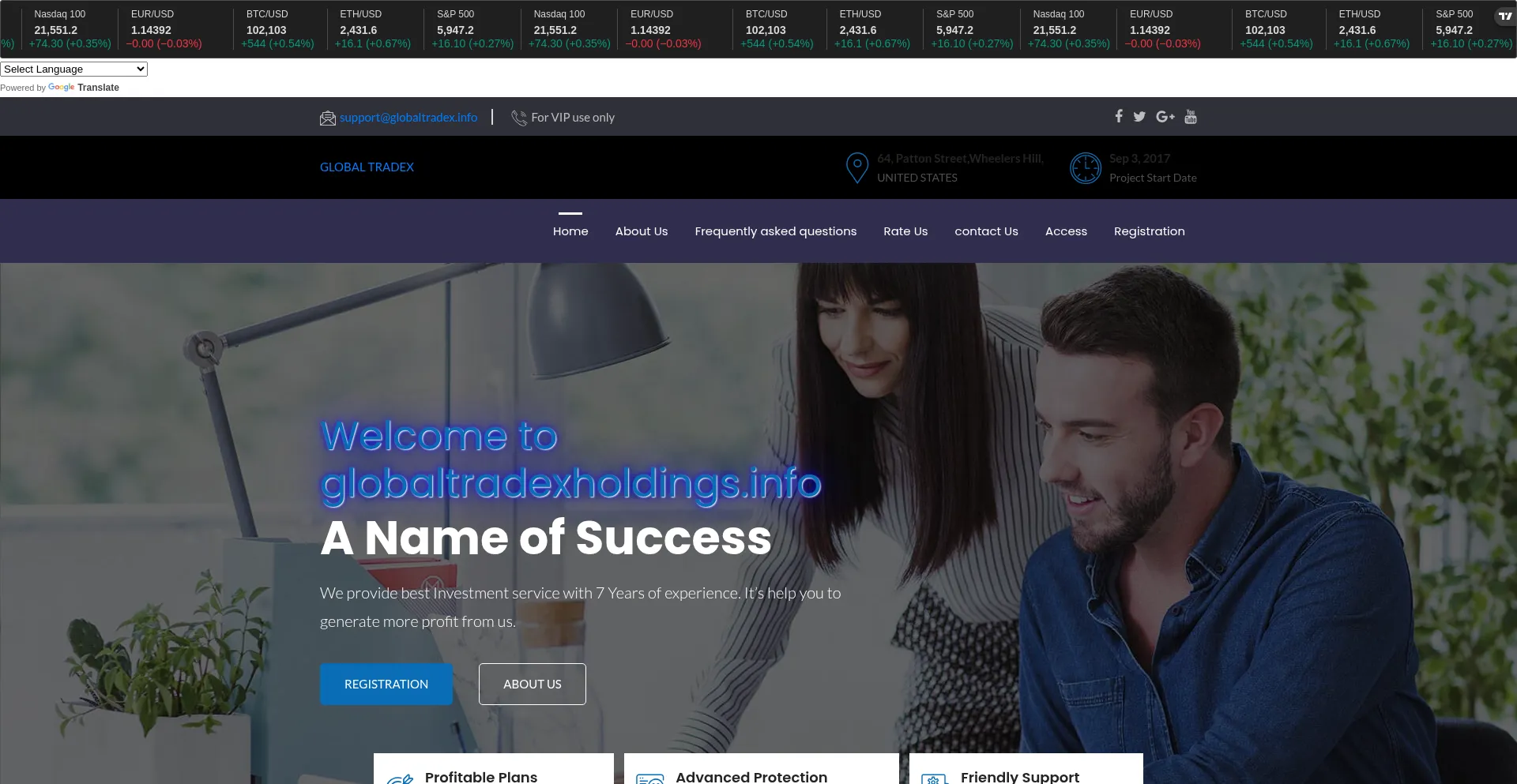 Website screenshot of Globaltradexholdings.info