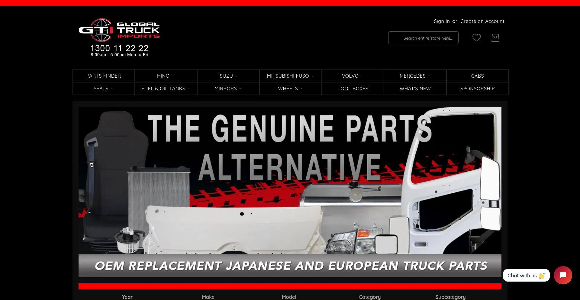 Website screenshot of Globaltruckimports.com.au