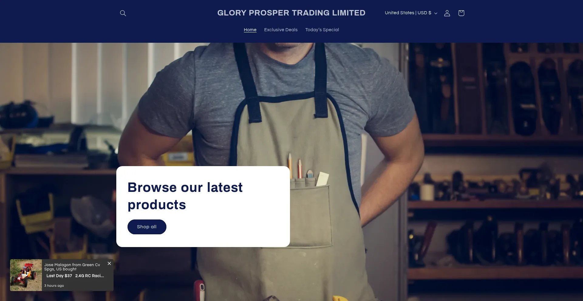 Website screenshot of Gloryprosper.com