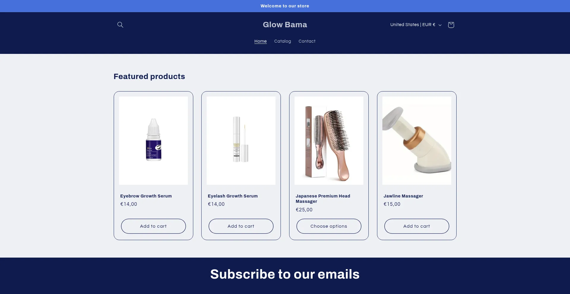 Website screenshot of Glowbama.shop