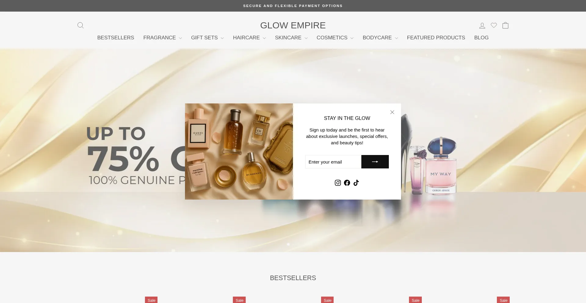 Website screenshot of Glowempire.co.uk