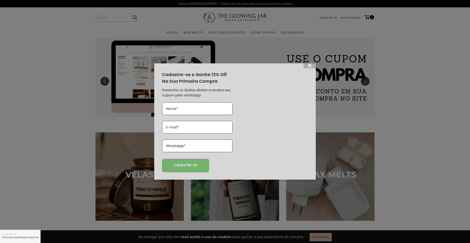 Website screenshot of Glowingjar.com.br