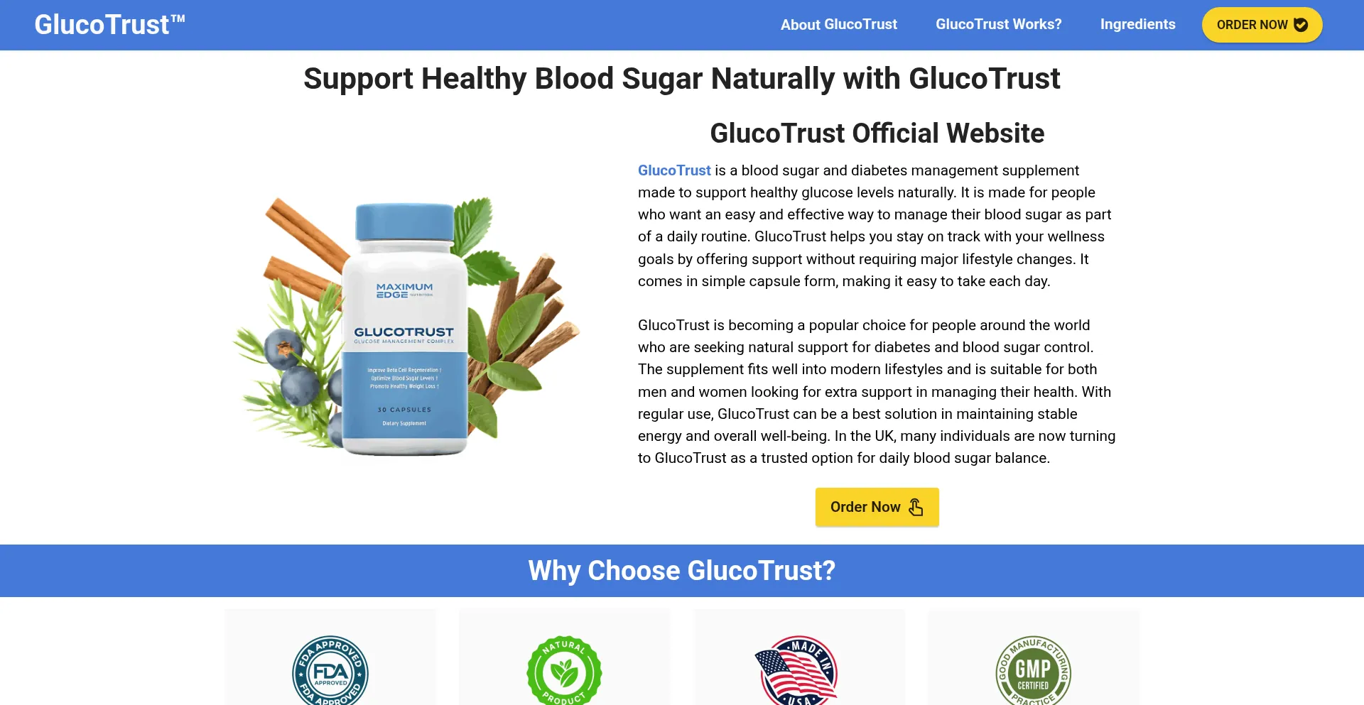Website screenshot of Glucotrust.co.uk