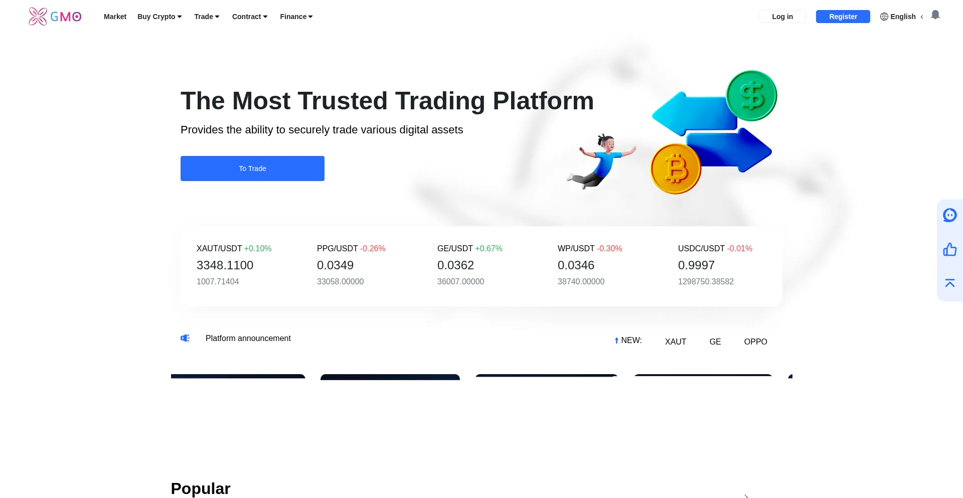 Website screenshot of Gmocoin.cc