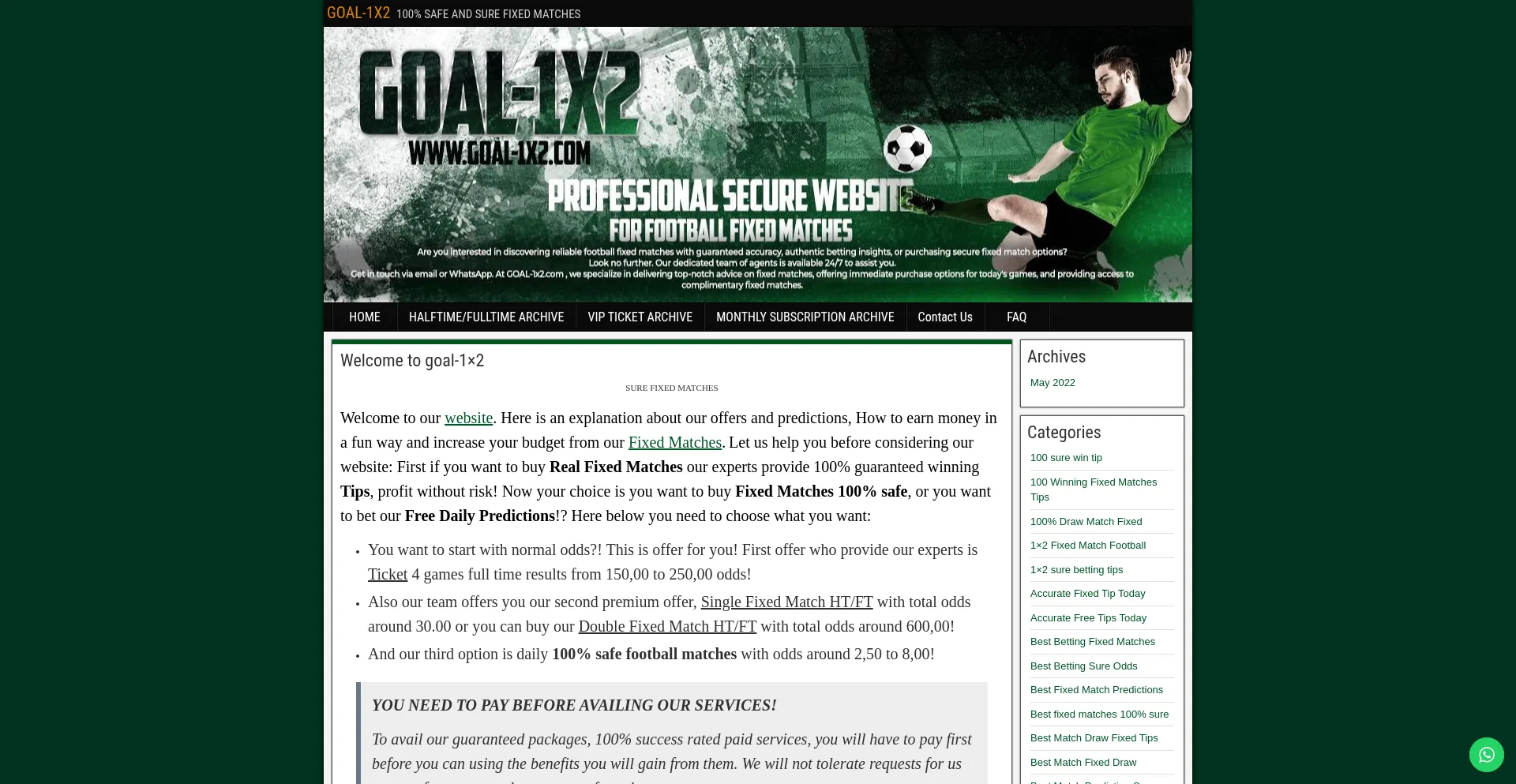Website screenshot of Goal-1x2.com
