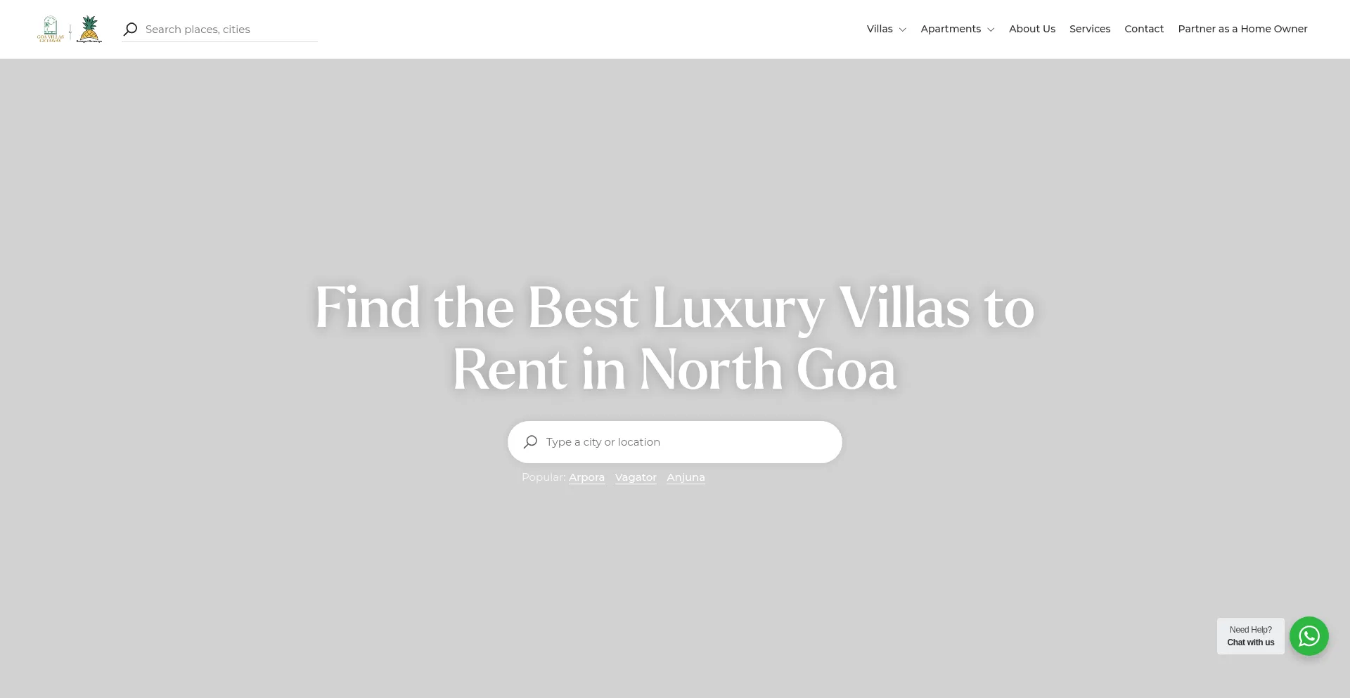 Website screenshot of Goavillasgetaway.com