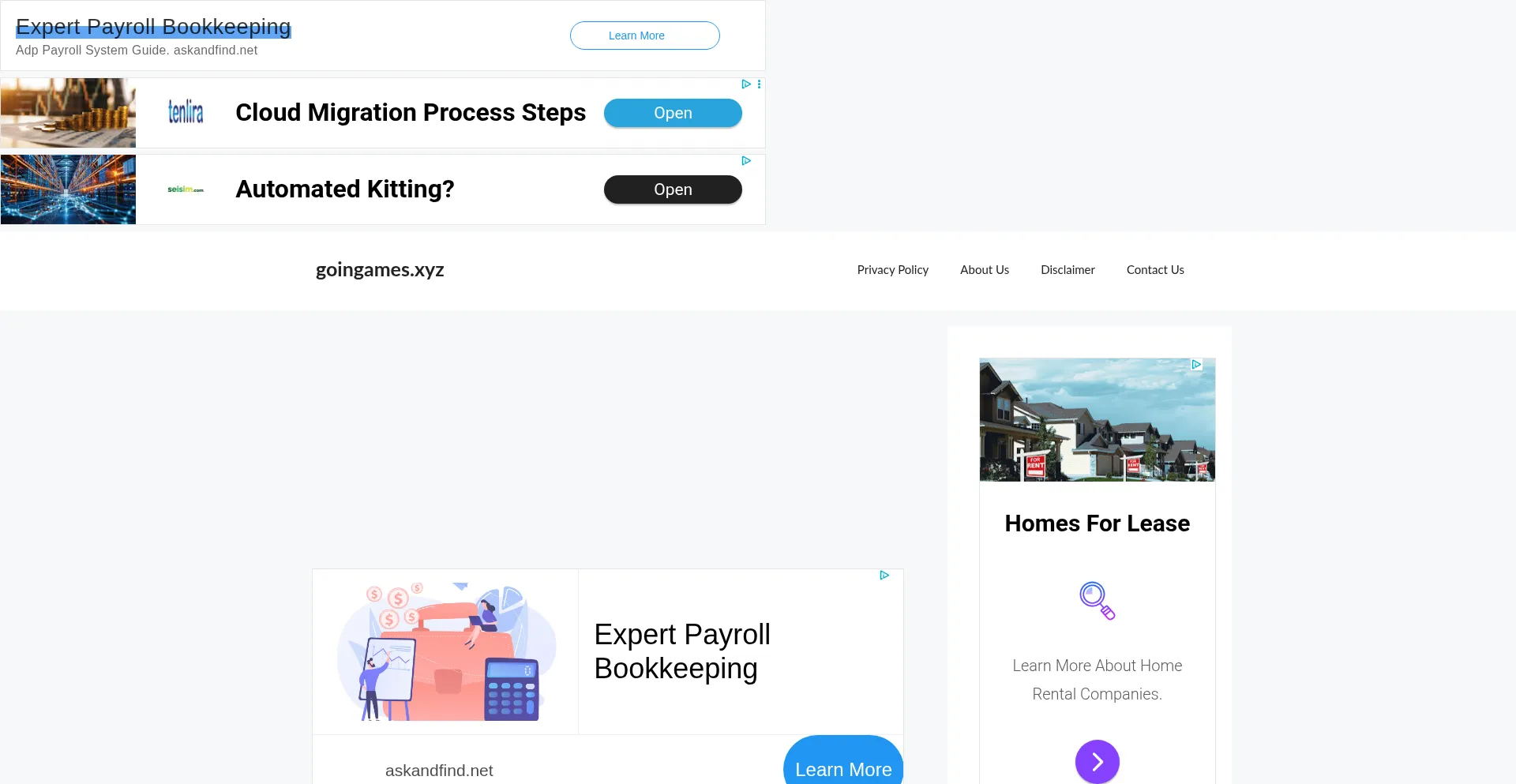 Website screenshot of Goingames.xyz