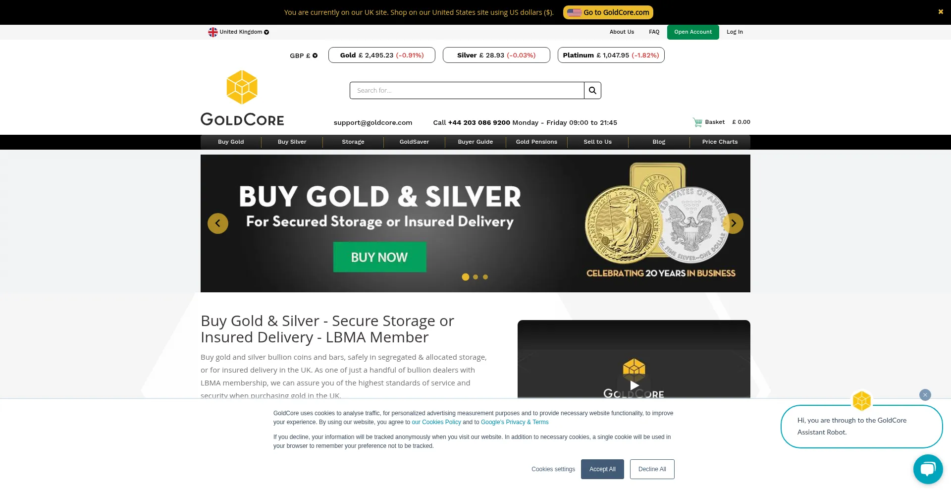 Website screenshot of Goldcore.co.uk
