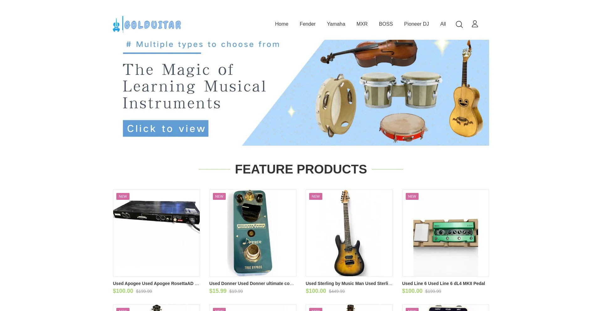 Website screenshot of Golduitar.com