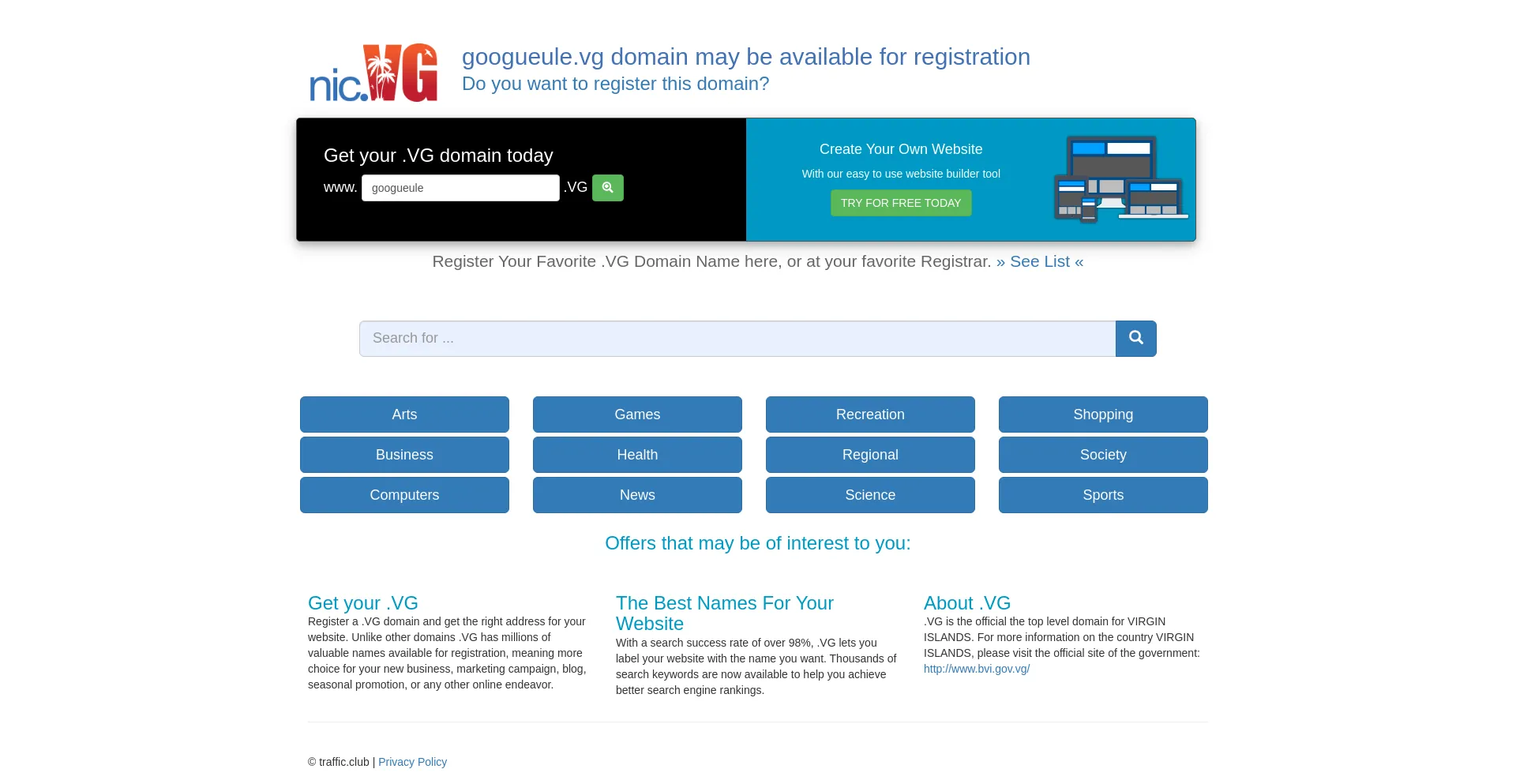 Website screenshot of Googueule.vg