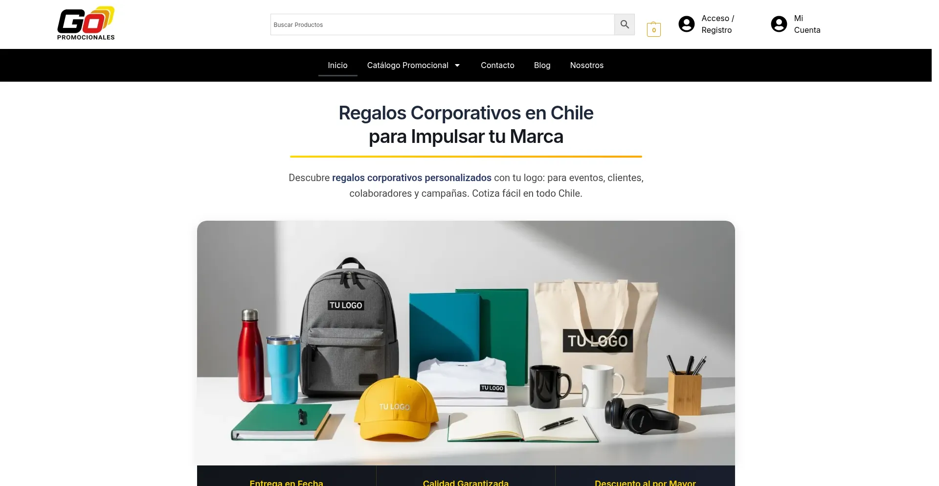 Website screenshot of Gopromocionales.cl
