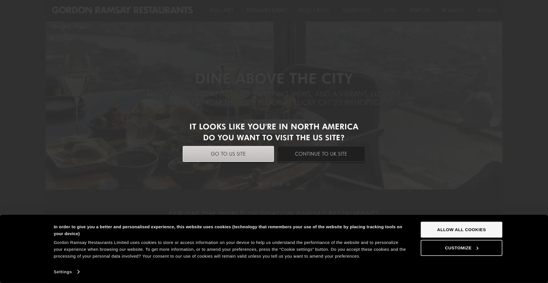 Website screenshot of Gordonramsayrestaurants.com