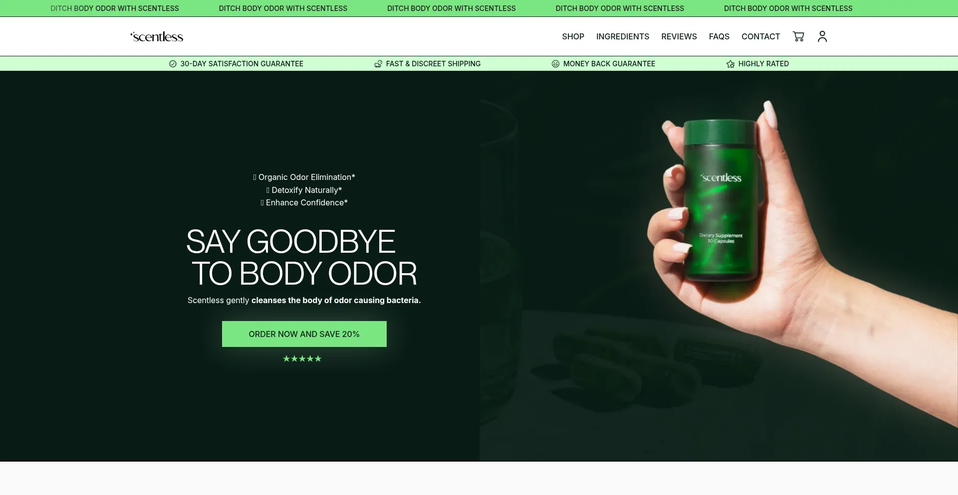 Website screenshot of Goscentless.com