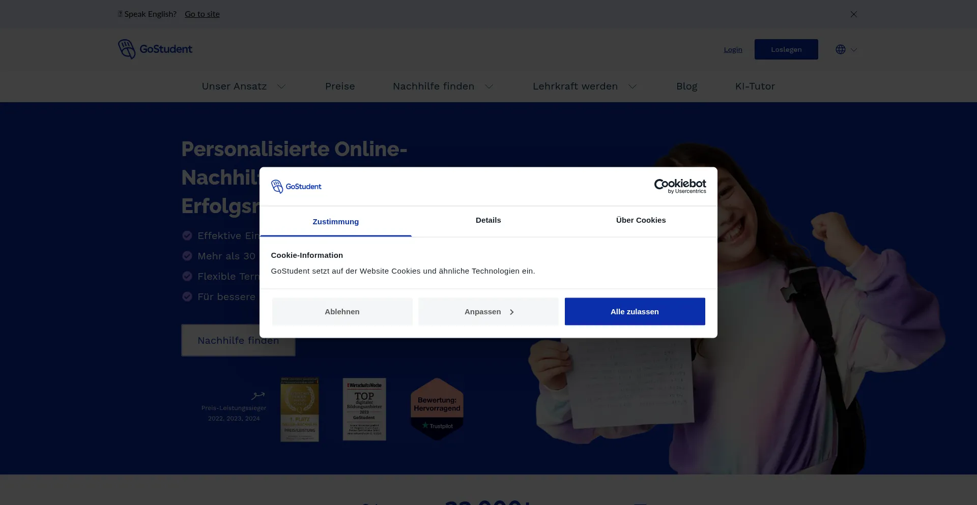Website screenshot of Gostudent.org