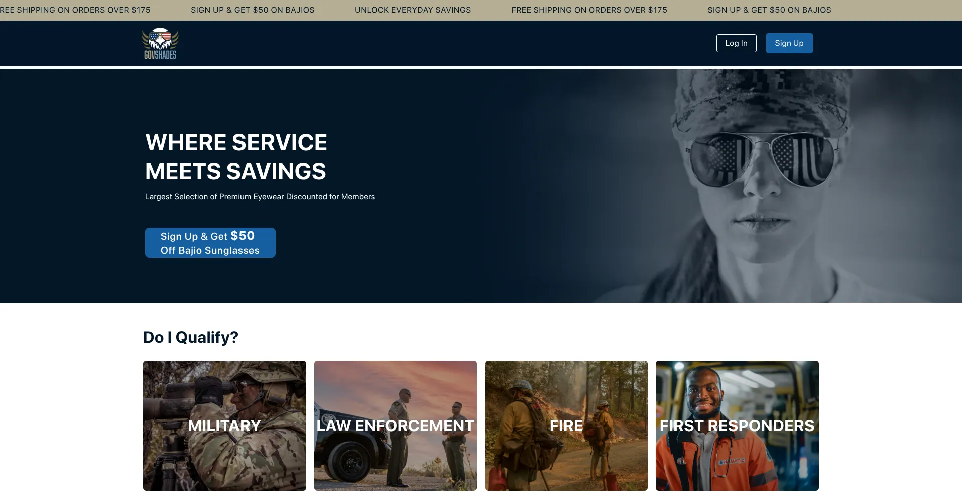 Website screenshot of Govshades.com