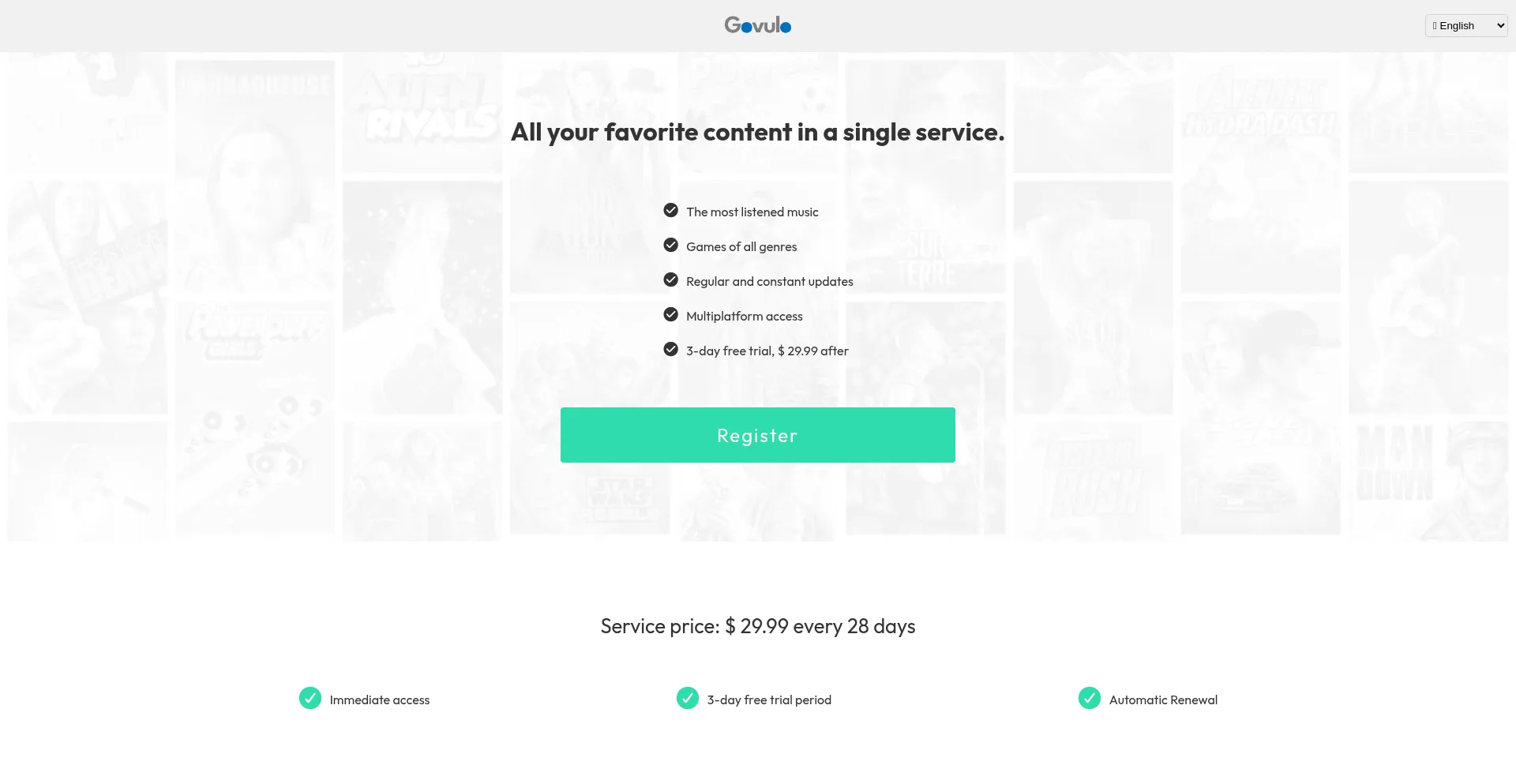 Website screenshot of Govulo.com