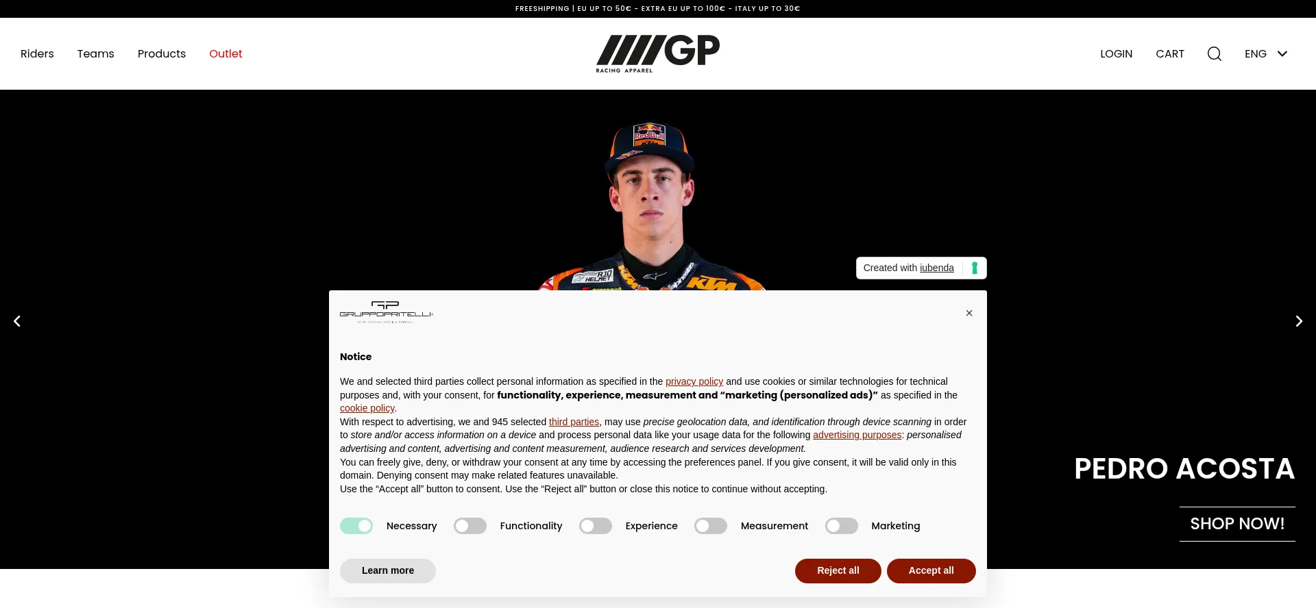 Website screenshot of Gpracingapparels.com
