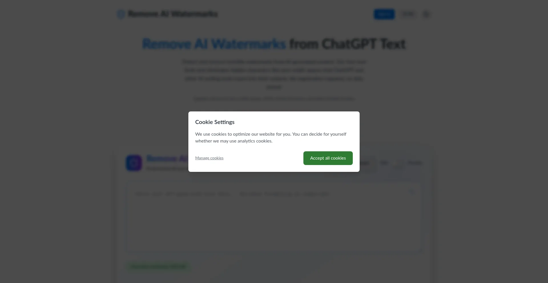 Website screenshot of Gpt-watermark-remover.com