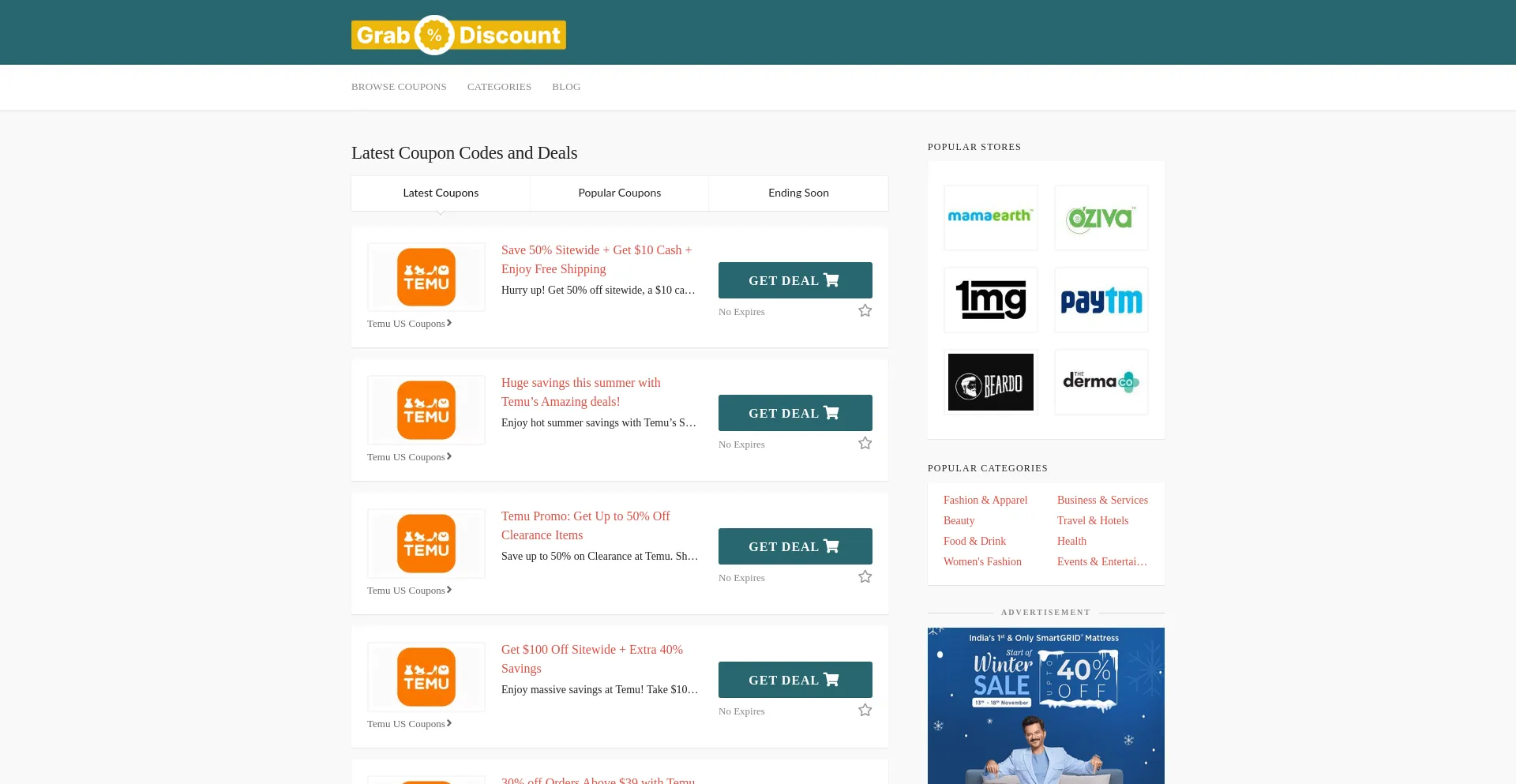 Website screenshot of Grab-discount.com