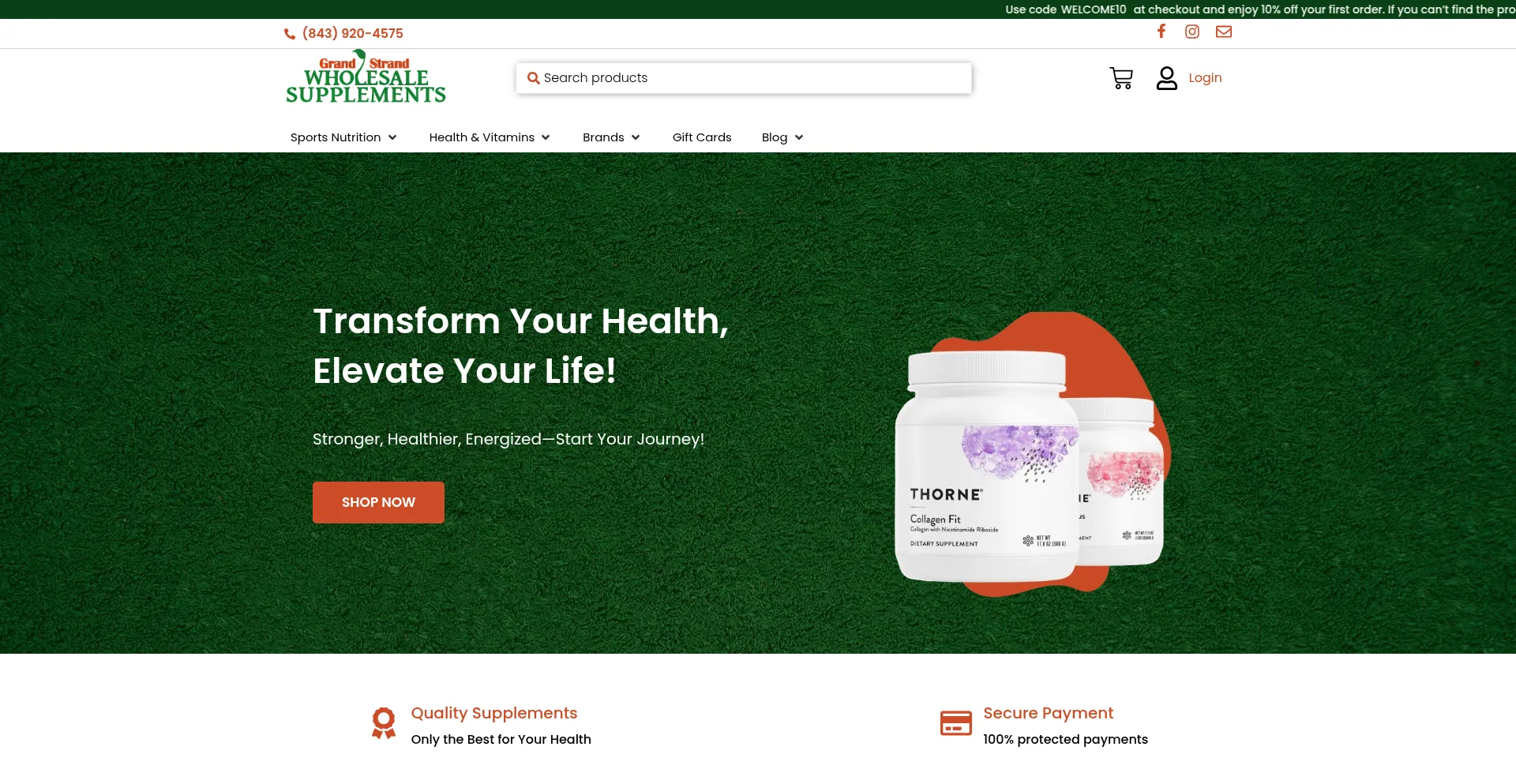 Website screenshot of Grandstrandsupplements.com