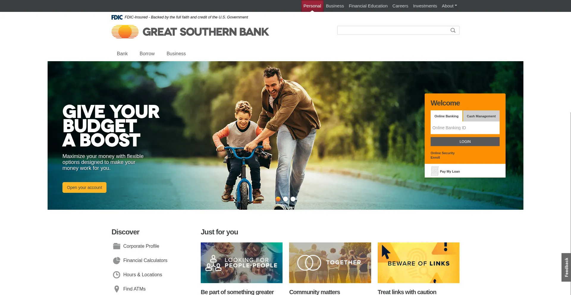 Greatsouthernbank.com Screenshot