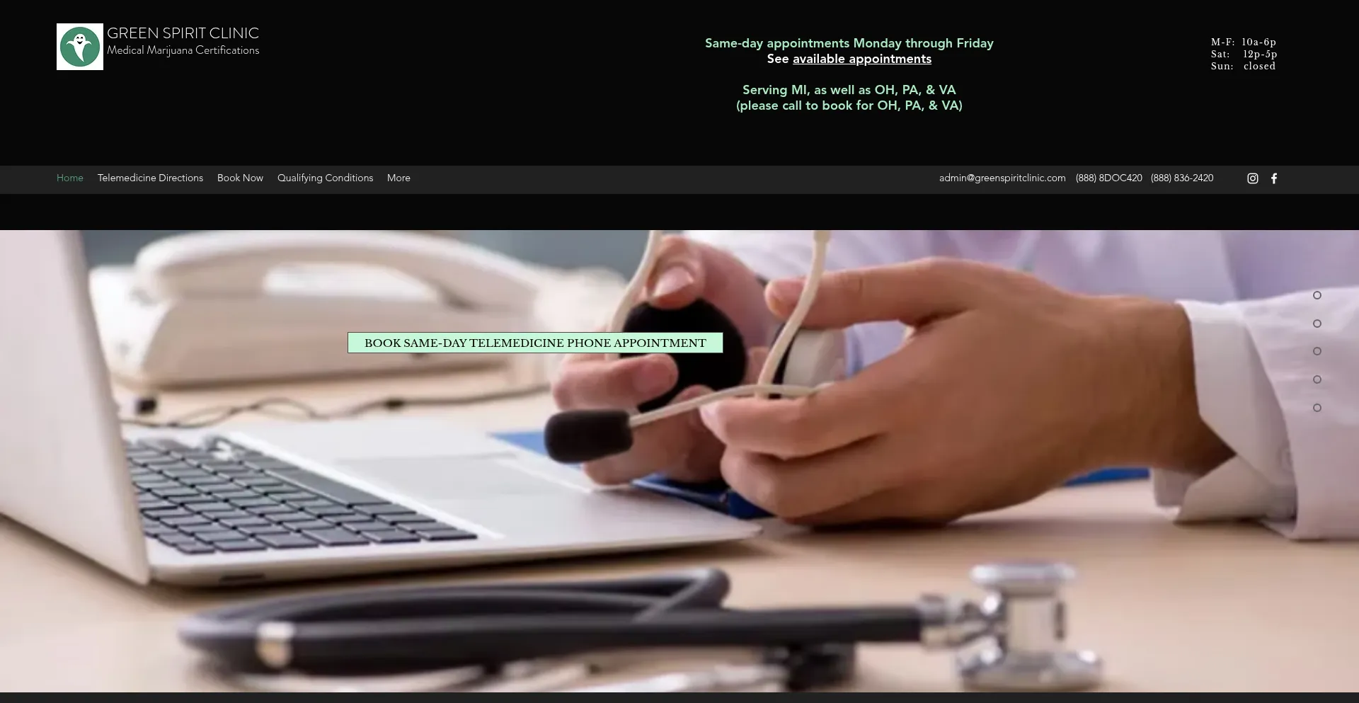 Website screenshot of Greenspiritclinic.com