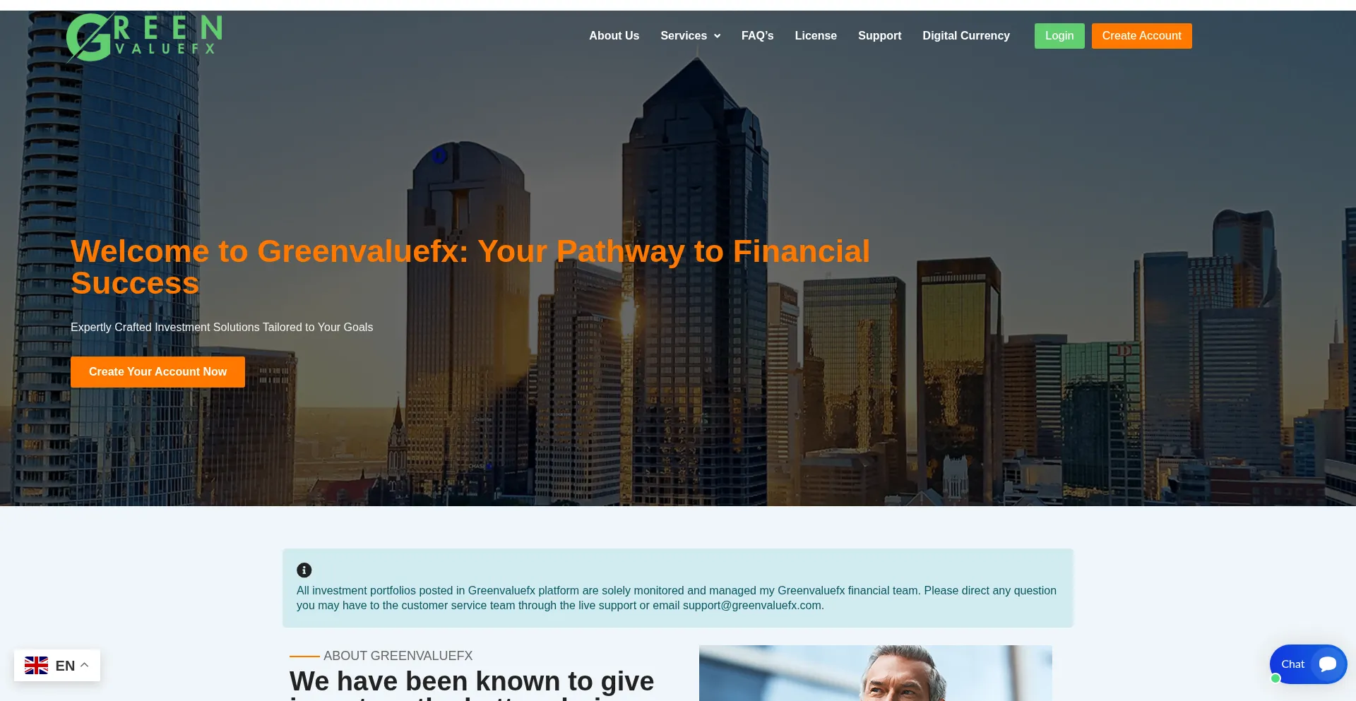 Website screenshot of Greenvaluefx.com