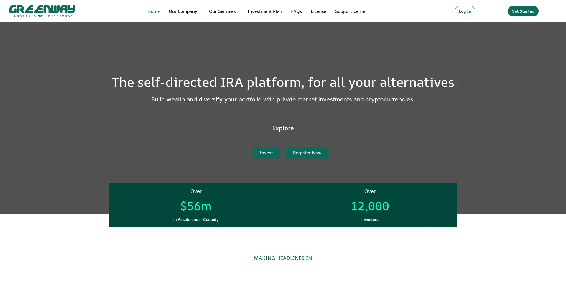 Website screenshot of Greenwaycapitals.com