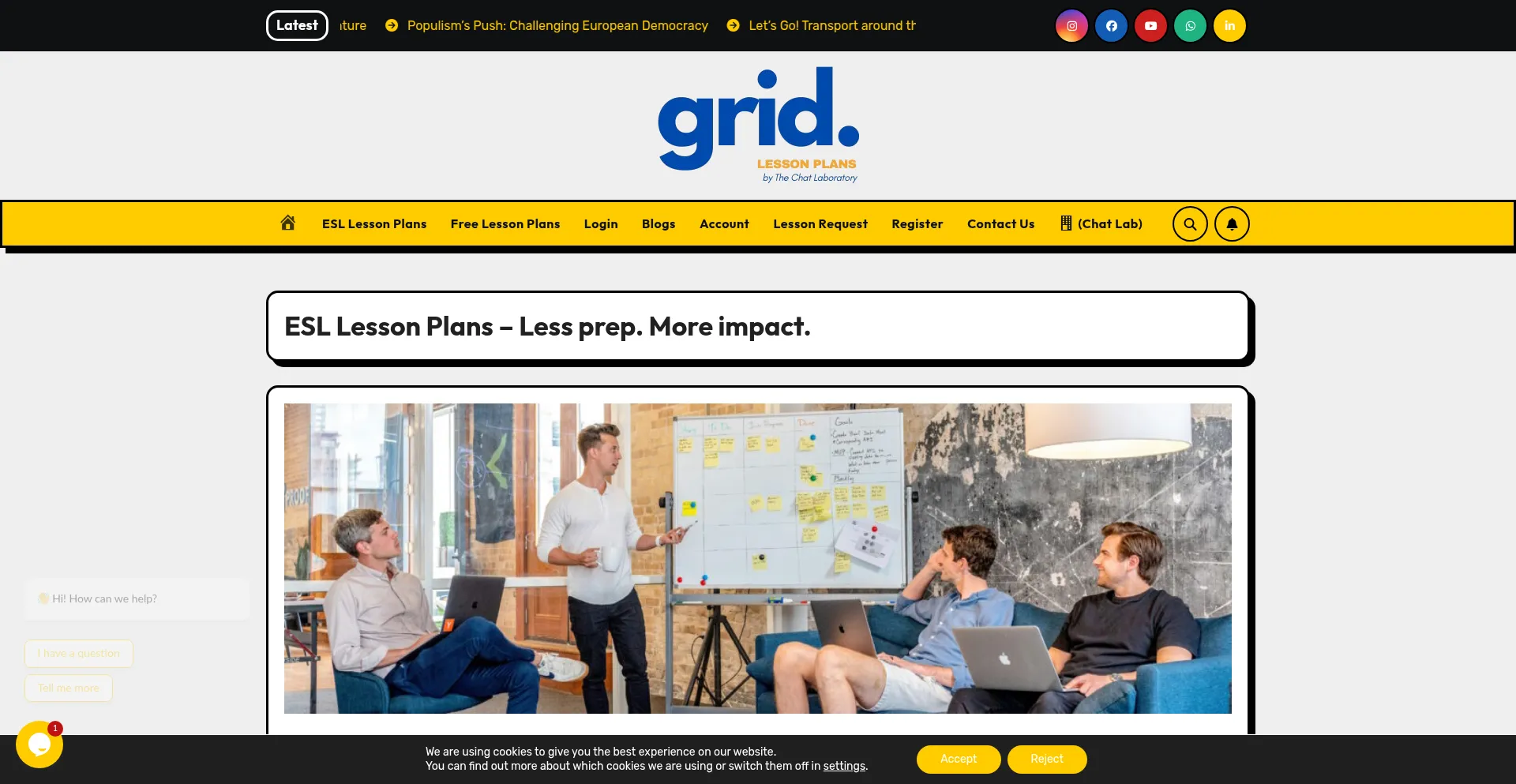 Website screenshot of Gridlessonplans.com