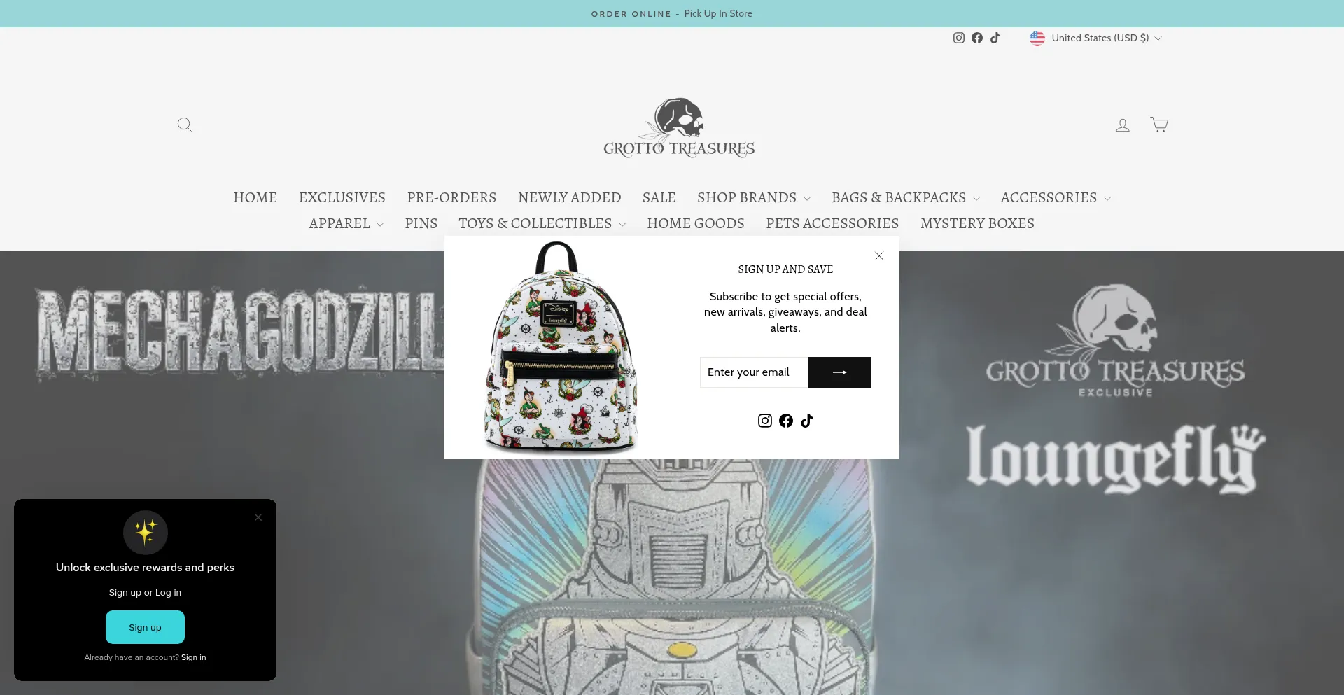 Website screenshot of Grottotreasures.com