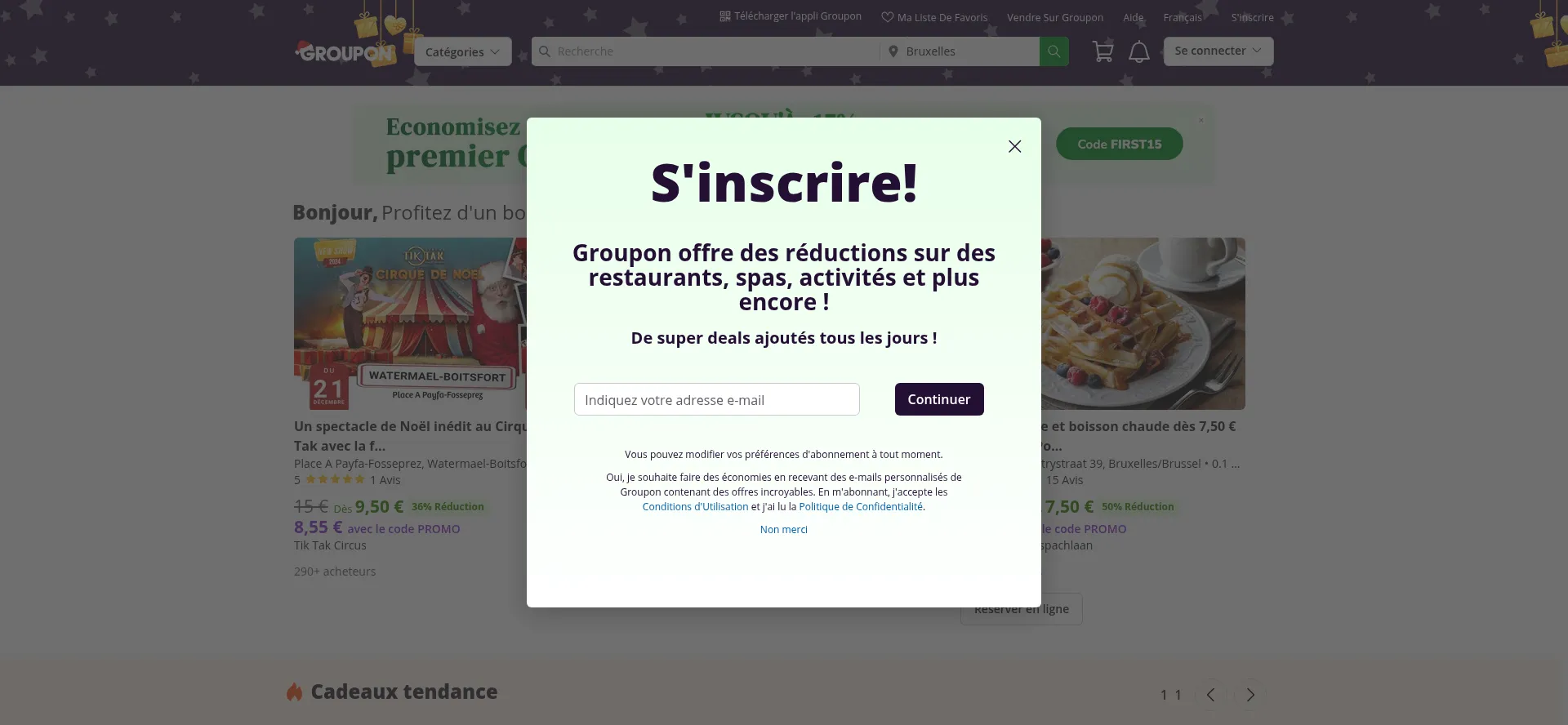 Website screenshot of Groupon.be