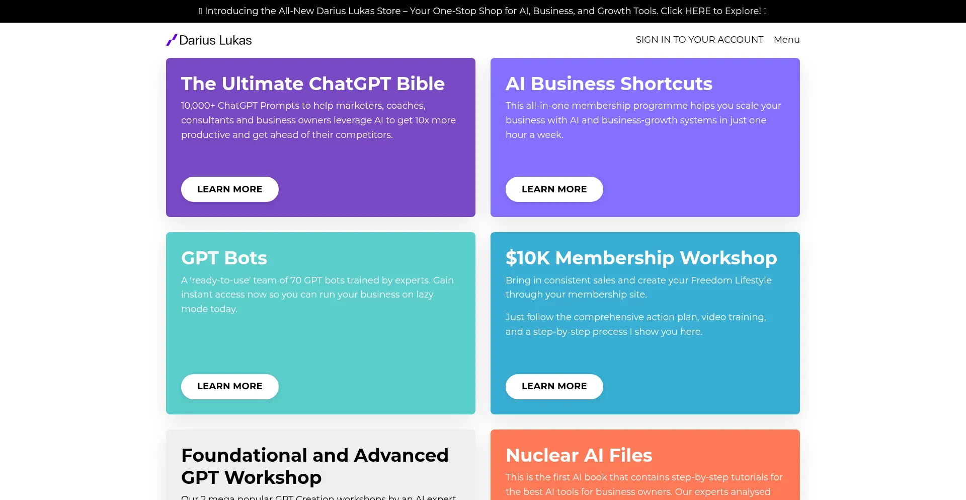 Website screenshot of Grow.dariuslukas.academy