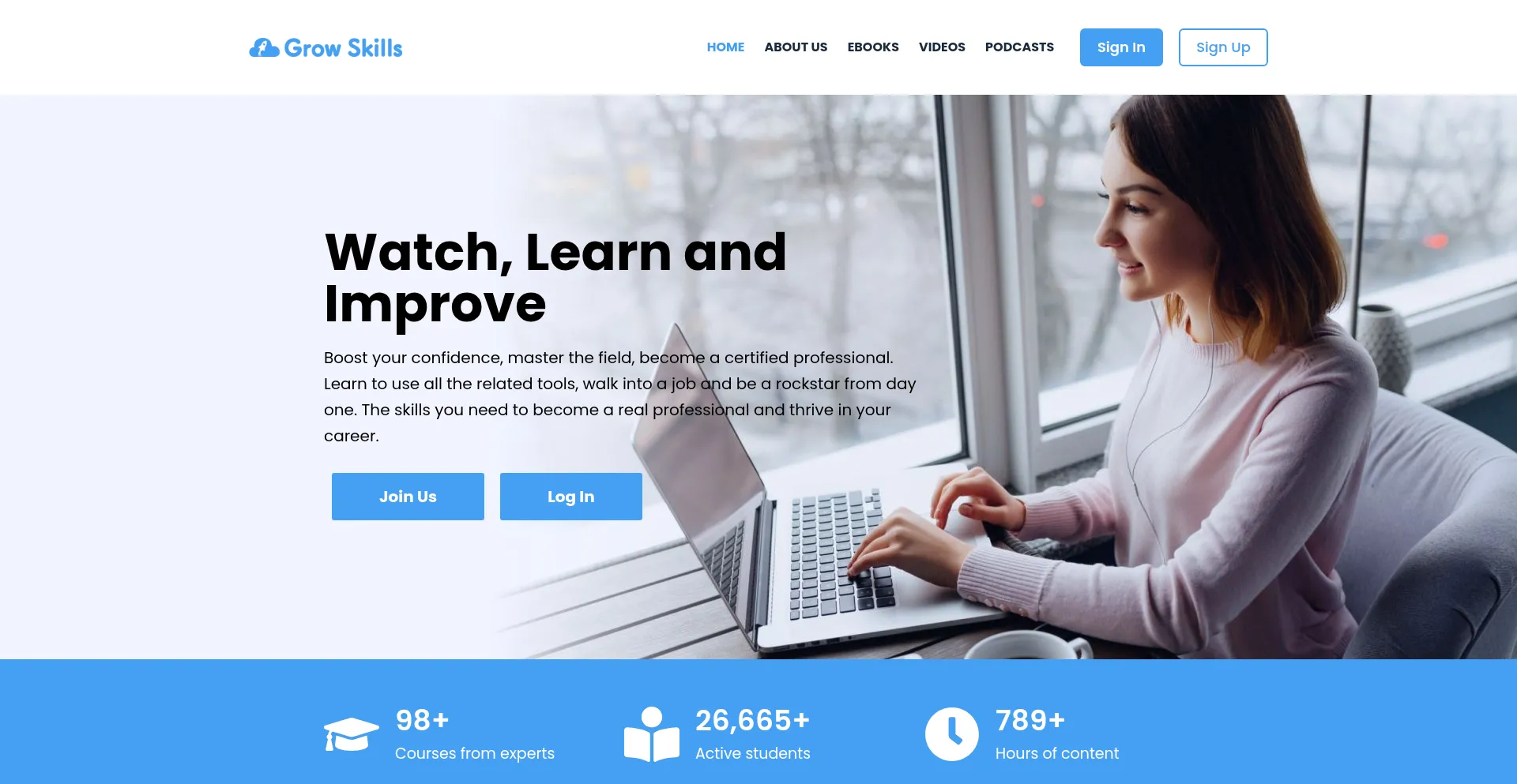 Website screenshot of Grow-skills.co