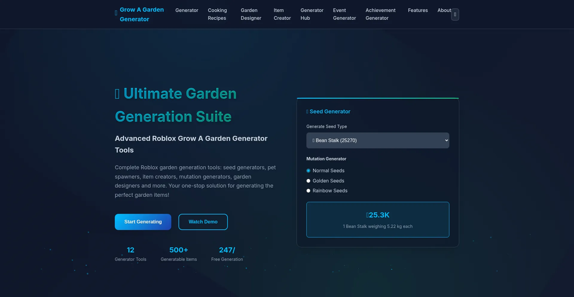 Website screenshot of Growagardengenerator.xyz