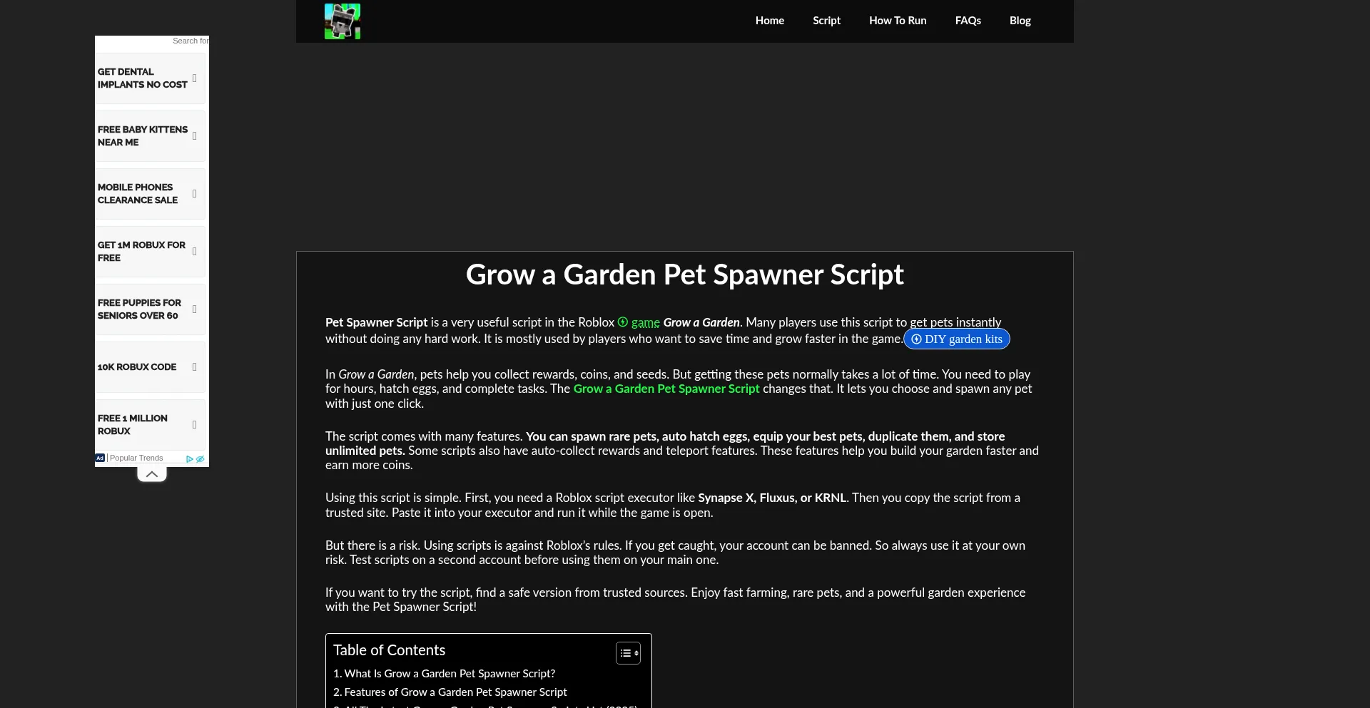 Website screenshot of Growagardenpetspawnerscript.com
