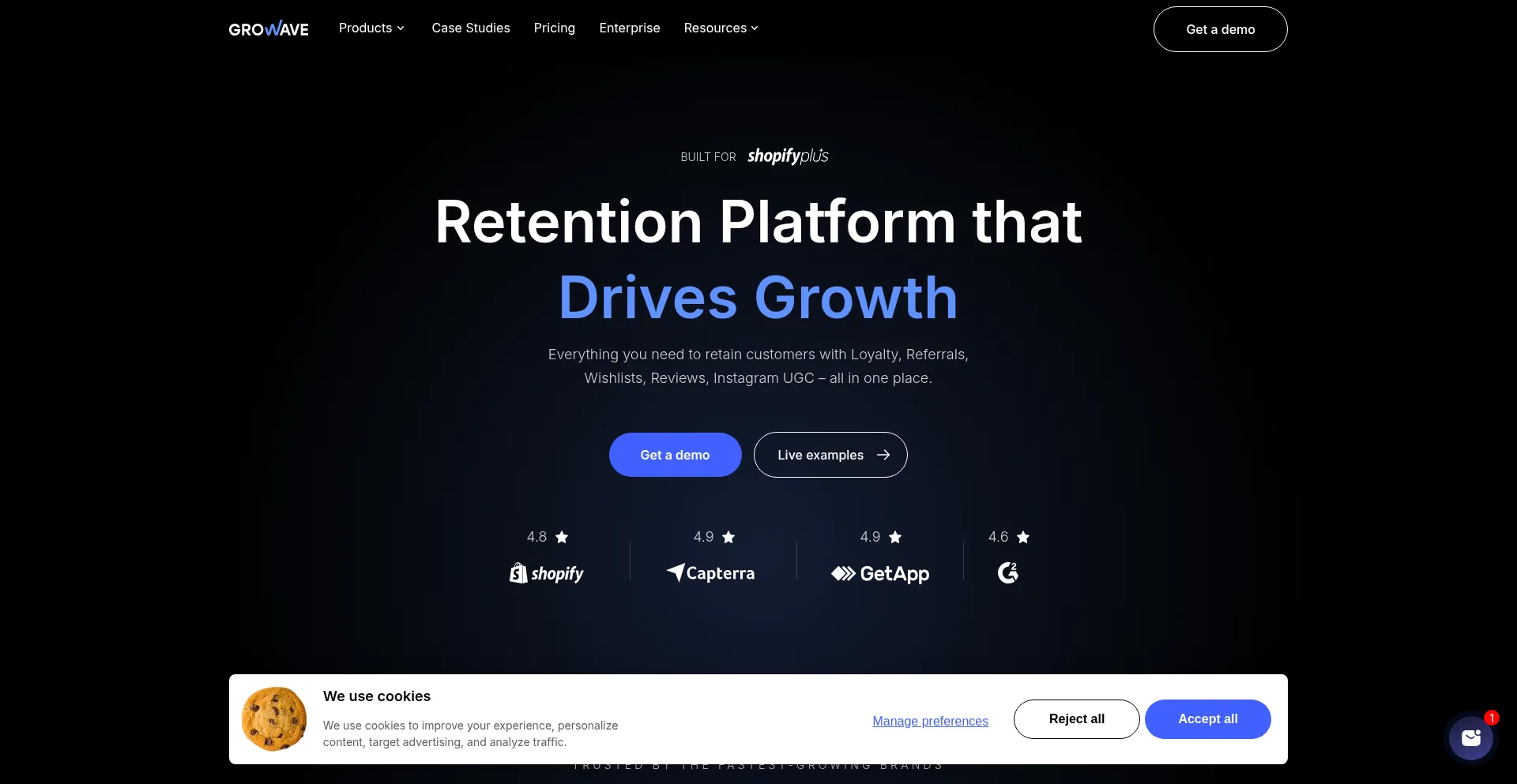 Website screenshot of Growave.io