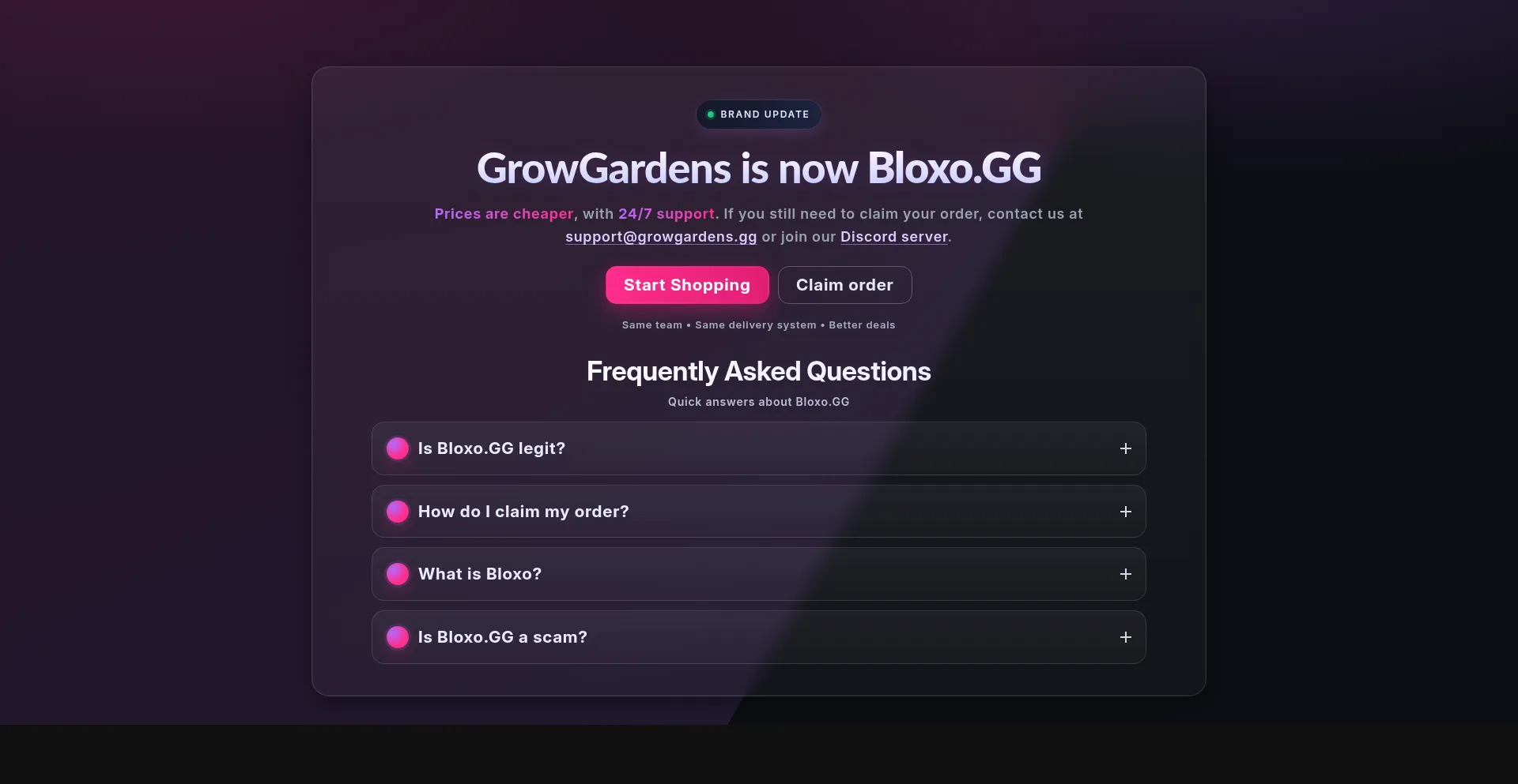 Website screenshot of Growgardens.gg