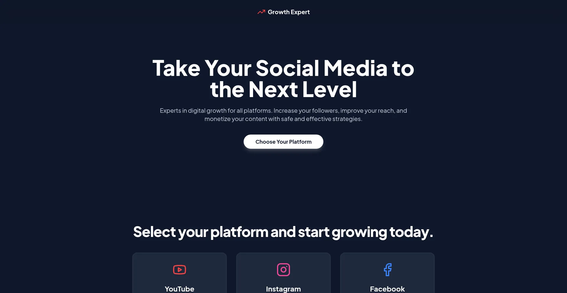 Website screenshot of Growthexpertsocial.com