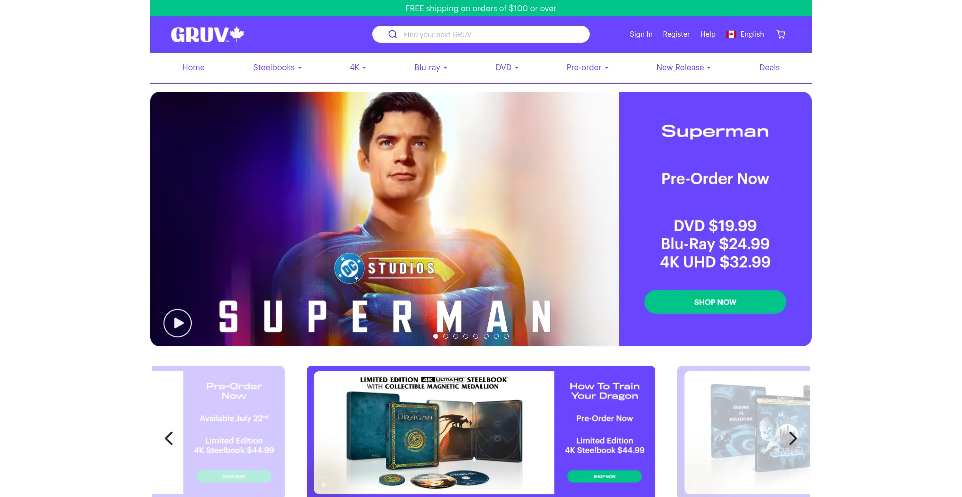 Website screenshot of Gruv.ca