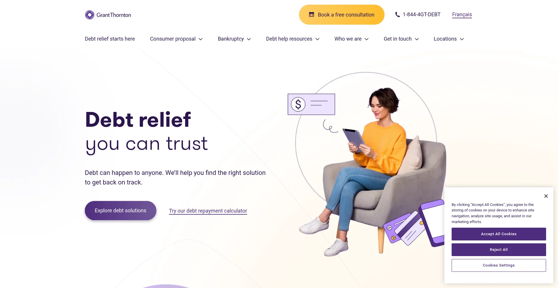 Website screenshot of Gtdebtsolutions.com