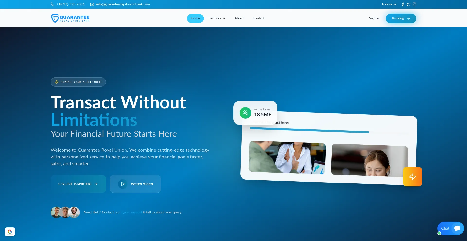 Website screenshot of Guaranteeroyalunionbank.com