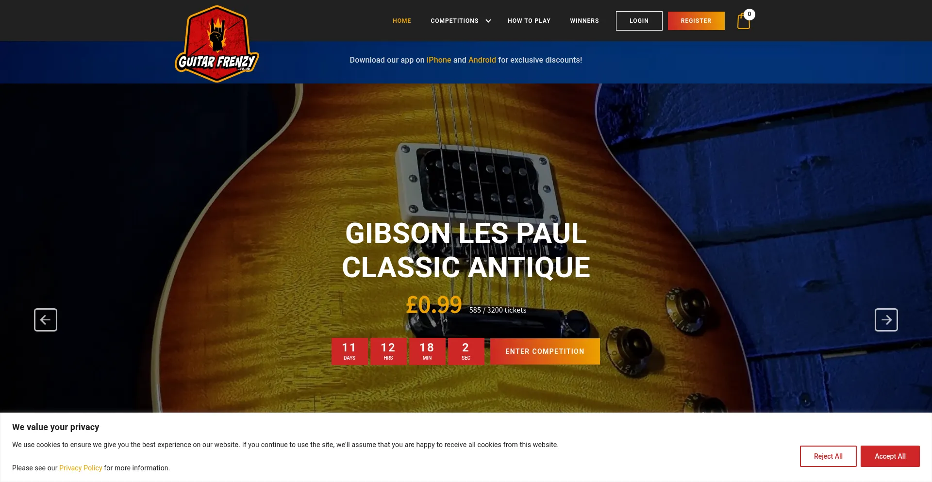 Website screenshot of Guitarfrenzy.co.uk