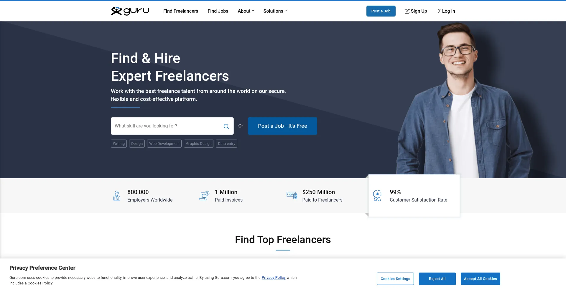 Website screenshot of Guru.com