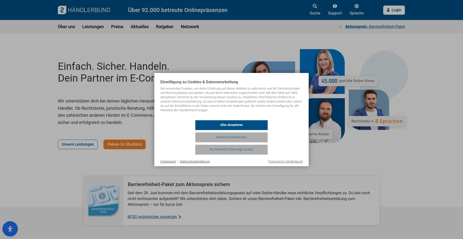 Website screenshot of Haendlerbund.de
