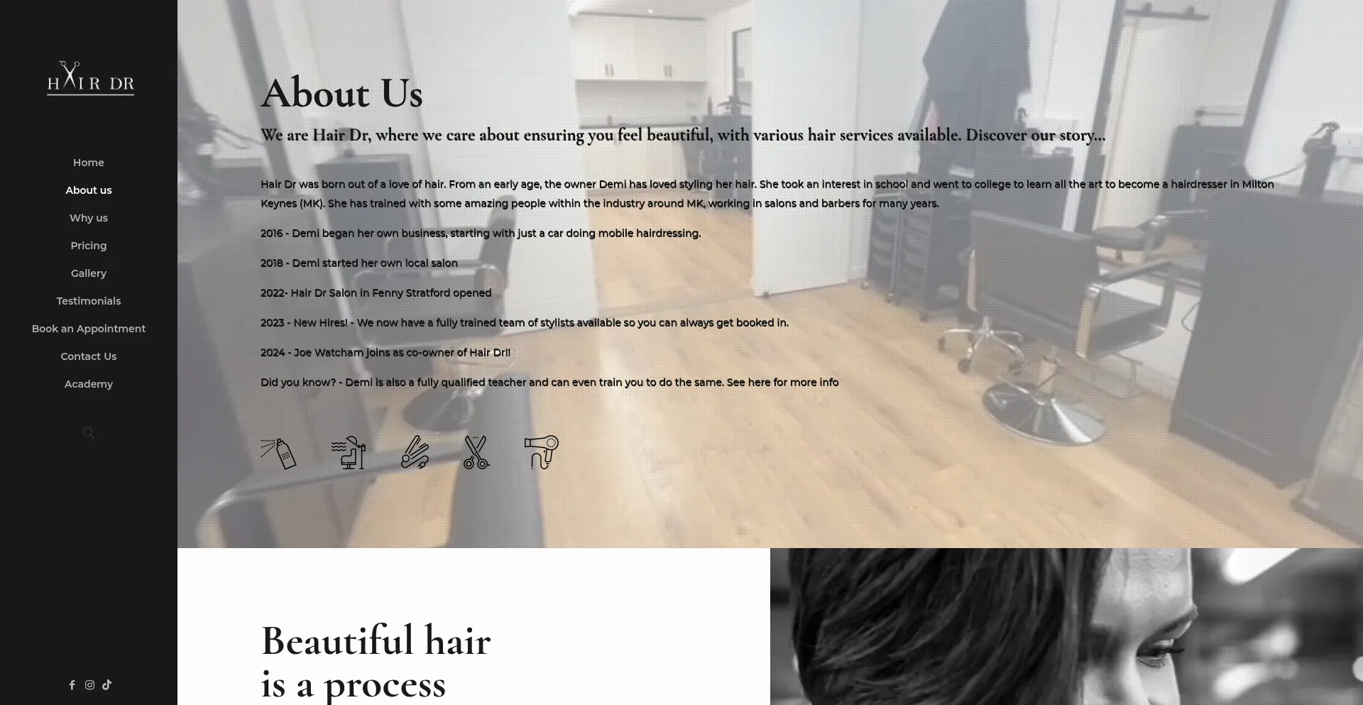 Website screenshot of Hairdrmk.co.uk