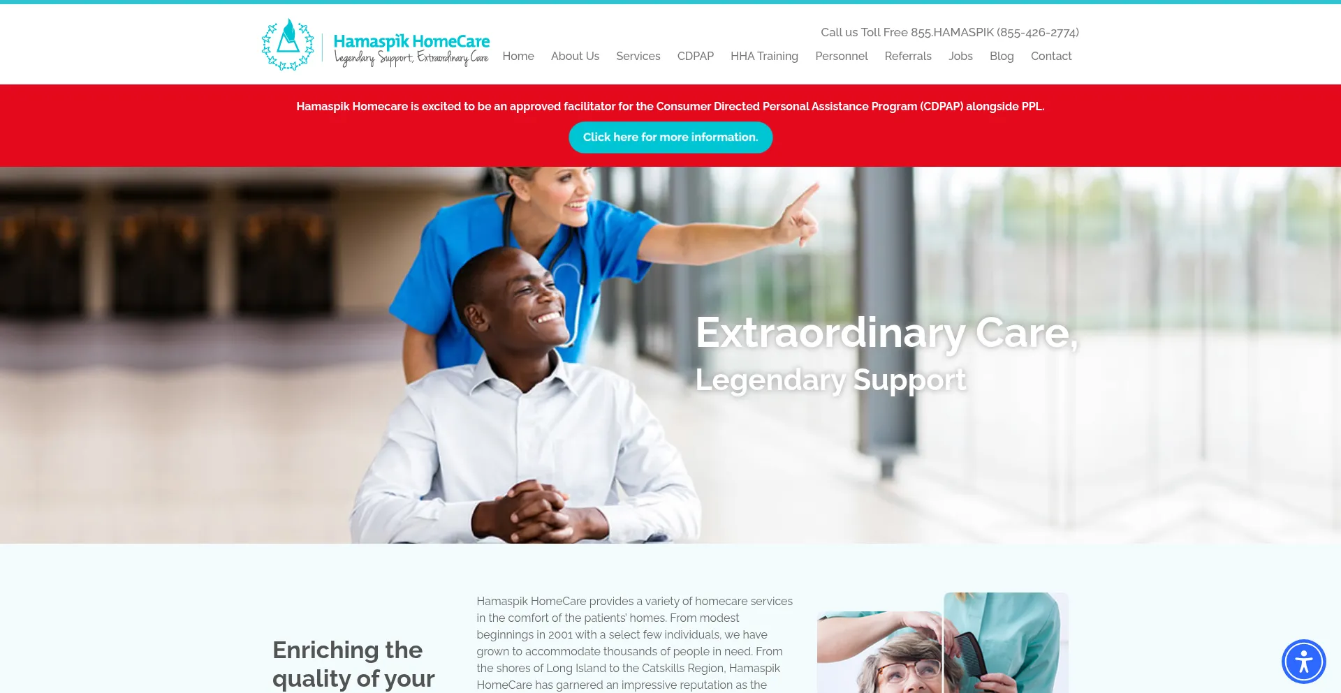 Website screenshot of Hamaspikhomecare.org