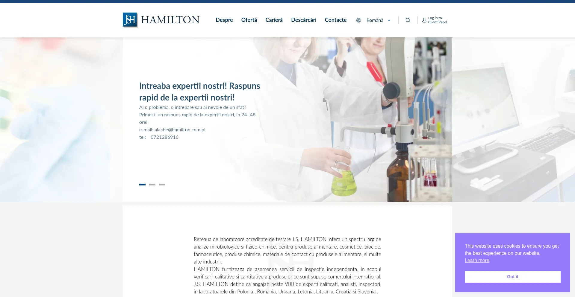Website screenshot of Hamiltonlab.ro